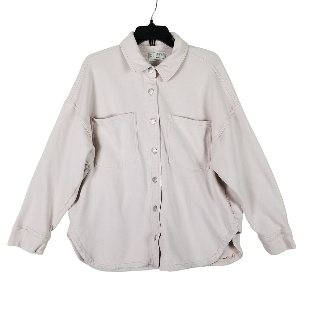 Z Supply Shacket Women Large Blush Pink Button Front Sweatshirt Jacket Pocket